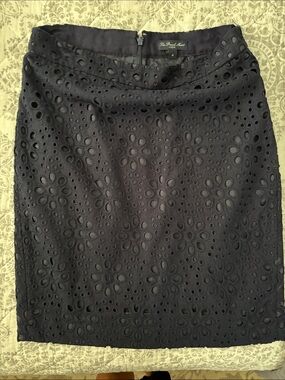 Navy Eyelet Pencil Skirt